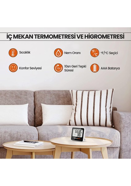 TP157 İç Mekan (Sera, Dolap, Bebek Odası) Hassas Sıcaklık ve Nem Ölçer Mini Termometre 4 Adet