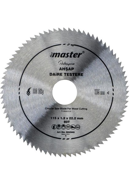 530940 Ahşap Daire Testere Bıçağı 115 mm 80 Diş (Elmassız)