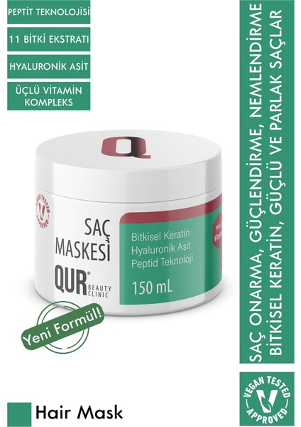 Vegan Keratin Saç Maskesi Besleyici Parlaklık Veren Dökülmeye Karşı ve Uzatma Etkili