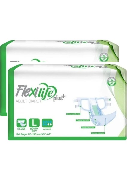 Flexilife Plus (2 li Paket) Yandan Bantlı Yetişkin Hasta Bezi Büyük Boy Large 30 Adet