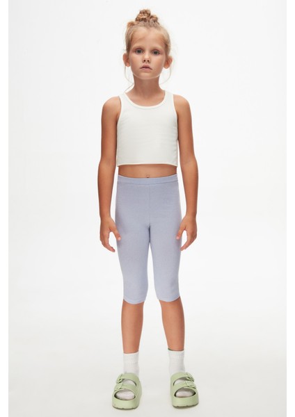 Açık Lila Basic Kız Çocuk Diz Altı Tayt Kapri