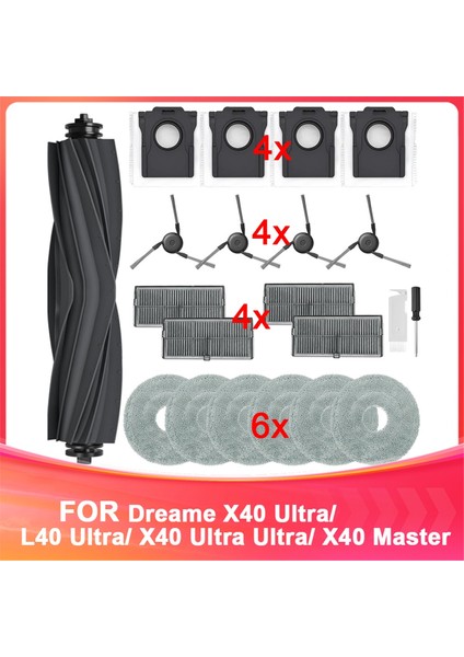 Dreame X40 ULTRA/L40 ULTRA/X40 Ultra Aksesuarları Komple, Yedek Set Ana Fırça Filtreleri Yan Fırçalar Toz Torbaları (Yurt Dışından)