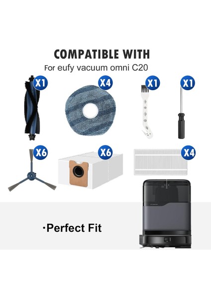 Eufy Vacuum Omni C20 Için Yedek Parçalar Ana Yan Fırça Toz Torbaları Paspas Pedleri Hepa Filtreleri Aksesuar Seti (Yurt Dışından)