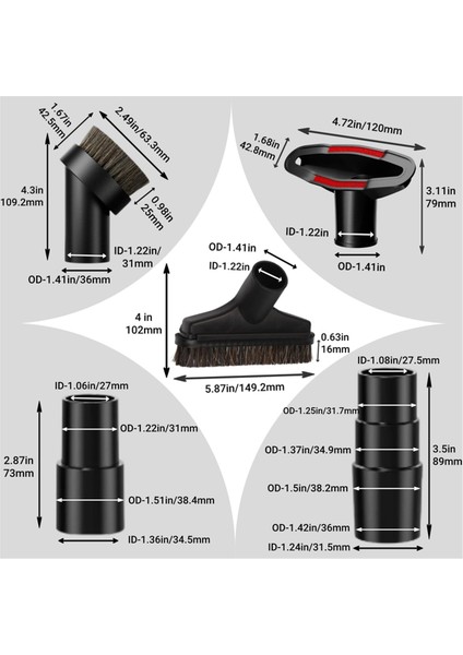 Vakum Fırçası Ataşmanı Yumuşak At Kılı Fırçası Vakum Ataşmanları, 1-3/8 Inç Ila 1-1/4 Inç Ila 1-1/2 Inç Hortum Adaptörleri (Yurt Dışından)