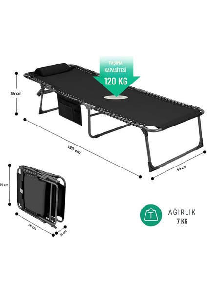 Hamburg Cool Plus 5 Kademeli Katlanır Şilteli Şezlong Black & Grey indirimleri