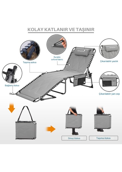 Kingcamp Bavaria Cozy Premium 5 Kademeli Katlanır Şezlong Grey fırsatları