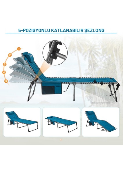 Kingcamp Bavaria Cozy Premium 5 Kademeli Katlanır Şezlong Blue fiyatları