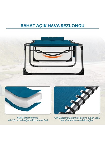 Kingcamp Bavaria Cozy Premium 5 Kademeli Katlanır Şezlong Blue modelleri