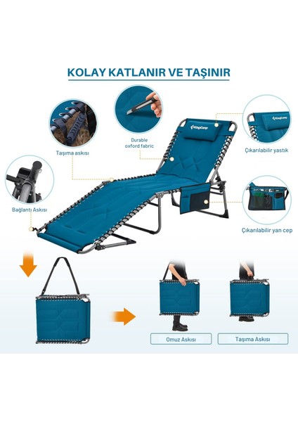 Kingcamp Bavaria Cozy Premium 5 Kademeli Katlanır Şezlong Blue fırsatları
