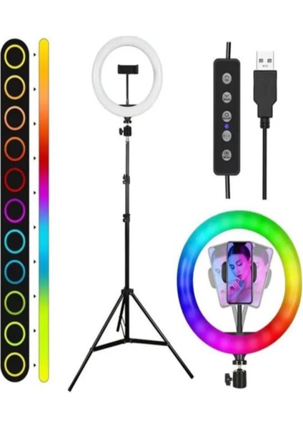 14 Inç (36MJ) Rgb Çok Renkli LED Make Up Selfie Işığı 210 cm Tripot Selfie Çubuğu Tiktok Işığı Rgb