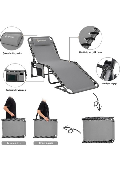 King Camp Kingcamp Berlin Classic Comfort Lounge 5 Kademeli Katlanır Şezlong Grey indirimleri