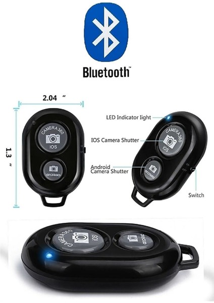 Bluetooth Uzaktan Fotoğraf ve Video Çekme Kumanda Pilli Tüm Telefonlara Uyumlu