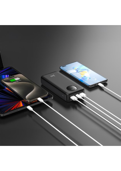 20000 mAh 22.5W Dijital LED Ekranlı Taşınabilir Hızlı Şarj Cihazı Powerbank Siyah