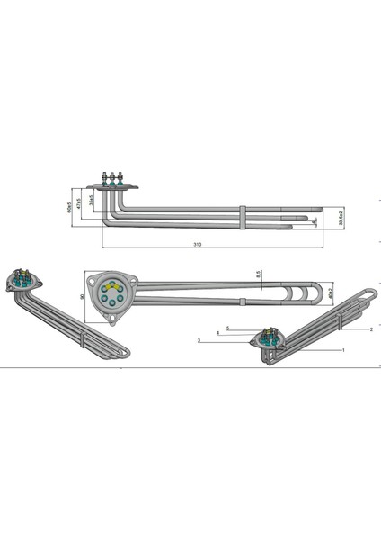 4500W Üçgen Ters Flanş(Büyük) Trifaze Isıtıcı Rezistans F2208-1P Incolay 800 modelleri