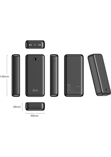 20000 mAh 10.5W Çift Usb-A Çıkışlı Powerbank Taşınabilir Hızlı Şarj Cihazı Siyah