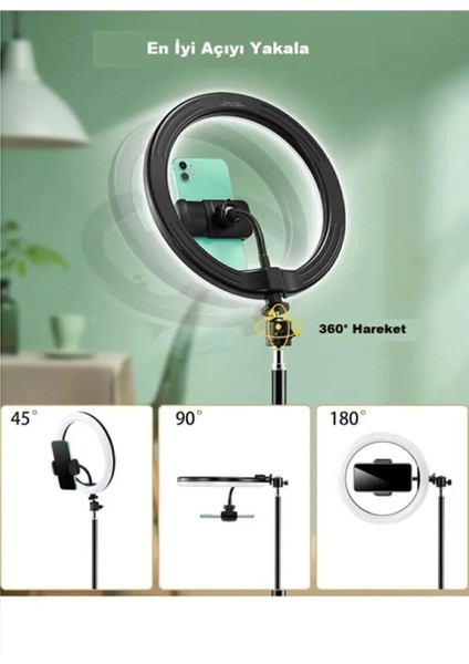 10"inç Ring Light 120 Ledli 24W LED Işıklı Halka + Yaylı Telefon Tutacağı Youtuber Tiktok 2.10 indirimleri