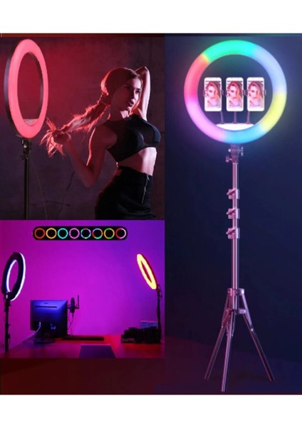 21 Inç Rgb 56CM 100W Mega Boy Ring Light LED Halka, Kuaför ve Makyaj Çekim Işığı