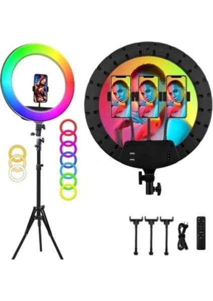 21 Inç Rgb 56CM 100W Mega Boy Ring Light LED Halka, Kuaför ve Makyaj Çekim Işığı