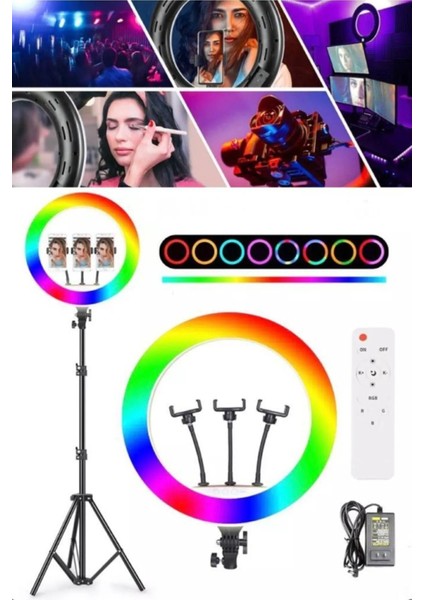 21 Inç Rgb 56CM 100W Mega Boy Ring Light LED Halka, Kuaför ve Makyaj Çekim Işığı