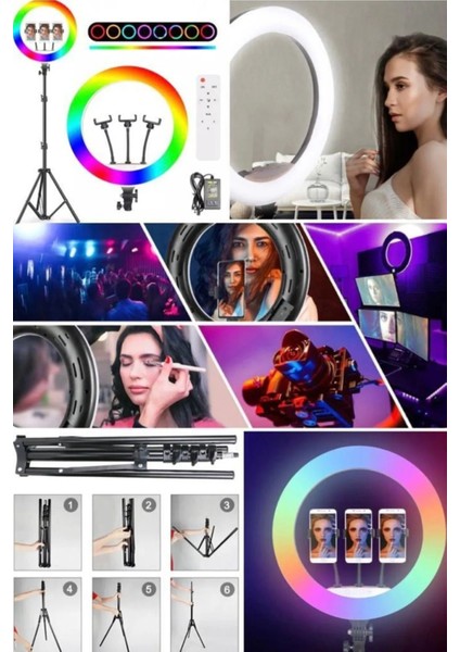 21 Inç Rgb 56CM 100W Mega Boy Ring Light LED Halka, Kuaför ve Makyaj Çekim Işığı