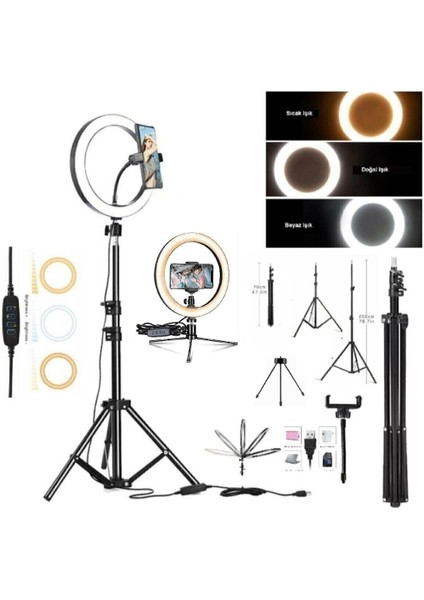 Ring Light Youtuber Tiktok Çekim Telefon Tutucu Makyaj Işığı Tripod+ Masa Ayaklı 14 Inç +2.1 mt