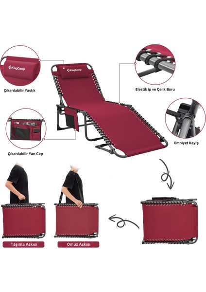Berlin Classic Comfort Lounge 5 Kademeli Katlanır Şezlong Wine indirimleri