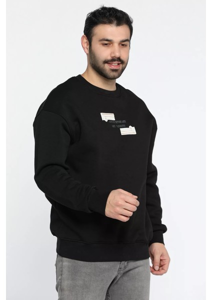 Erkek Bisiklet Yaka Baskılı Üç Iplik Şardonlu Sweatshirt modelleri