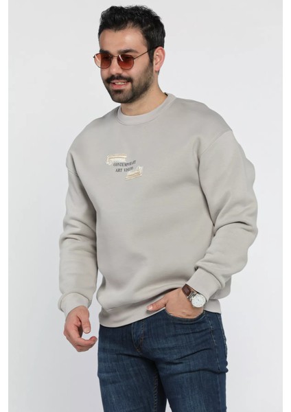 Erkek Bisiklet Yaka Baskılı Üç Iplik Şardonlu Sweatshirt modelleri