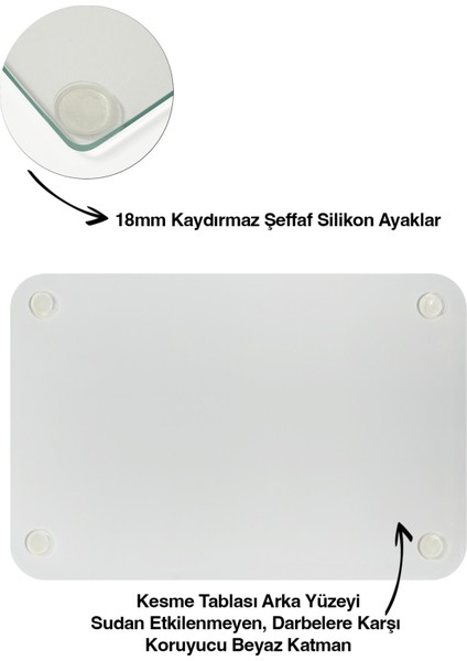 Vegan Desenli Cam Kesme Tahtası - Cam Kesme Tablası | 30cm x 40cm