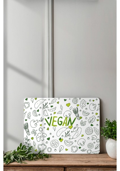 Vegan Desenli Cam Kesme Tahtası - Cam Kesme Tablası | 30cm x 40cm