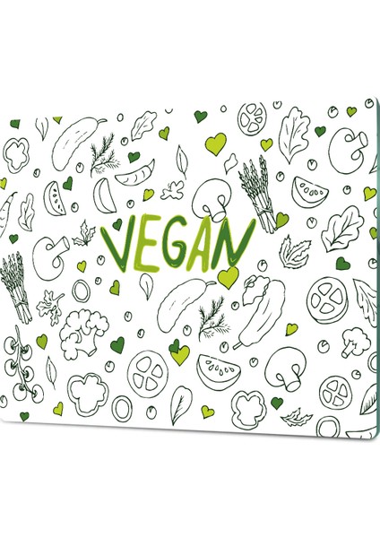 Vegan Desenli Cam Kesme Tahtası - Cam Kesme Tablası | 30cm x 40cm