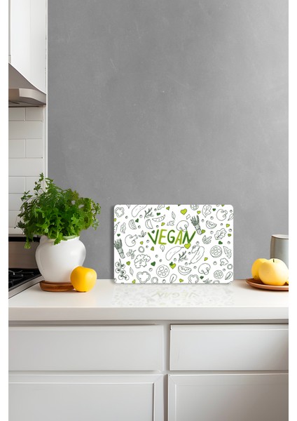 Vegan Desenli Cam Kesme Tahtası - Cam Kesme Tablası | 30cm x 40cm