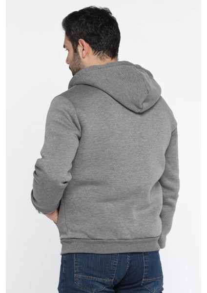 Kapüşonlu Fermuarlı 3 Iplik Şardonlu Sweatshirt