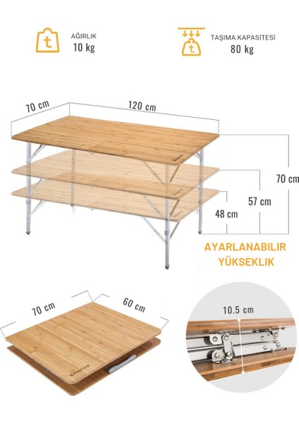 Kingcamp Bamboo Xl 120X70 Bambu Kamp Masası