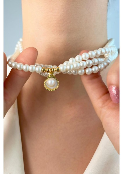 Gold Istiridye Uçlu Sarmal Inci Kolye - Beyaz fiyatları