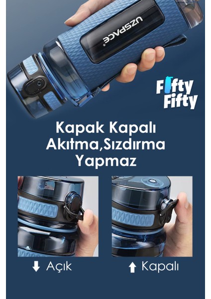 Fiftyfifty 1100ML Mega Büyük Boy Tritan Su Matarası Silikon Korumalı Kaydırmaz Gövde