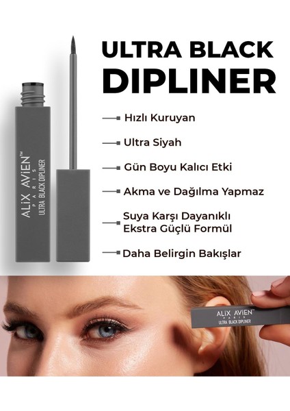 Uzun Süre Kalıcı,Suya Dayanıklı,Yoğun Pigmentli Keçe Uçlu Siyah Likit Eyeliner- Ultra Black Dipliner