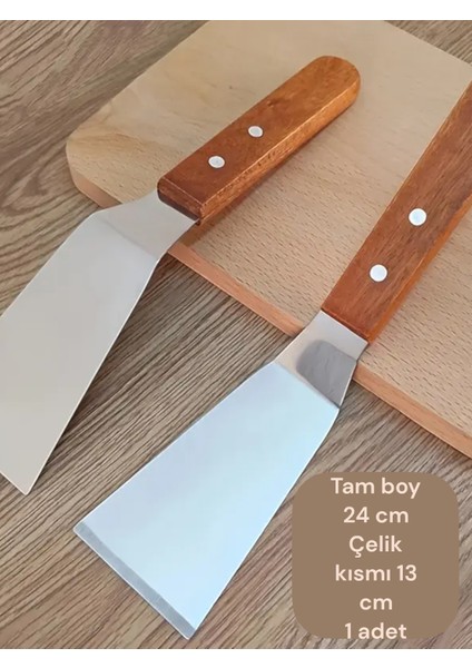 Ahşap Saplı Paslanmaz Çelik Açılı Spatula / Pasta Börek Hamburger Tatlı Kazıcıyı Baklavacı Spatulası