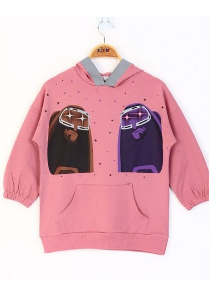 Kız Çocuk Robot Reflektörlü Baskılı Sweatshirt