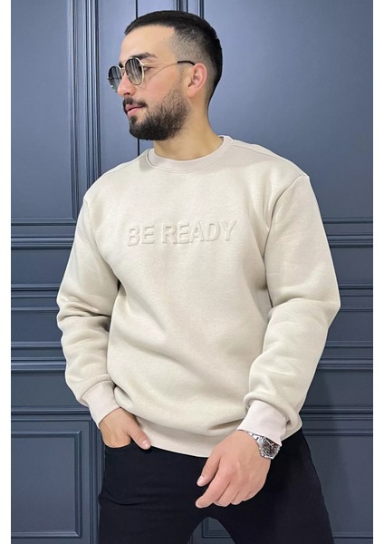 Kabartma Yazılı Bisiklet Yaka Erkek Sweatshirt