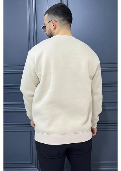 Kabartma Yazılı Bisiklet Yaka Erkek Sweatshirt