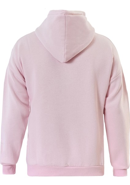 Ocen Heart Baskılı Kapüşonlu Içi Yumuşak Polarlı Oversize Sweatshirt - Pembe
