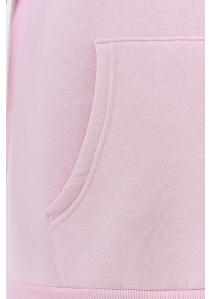 Ocen Heart Baskılı Kapüşonlu Içi Yumuşak Polarlı Oversize Sweatshirt - Pembe