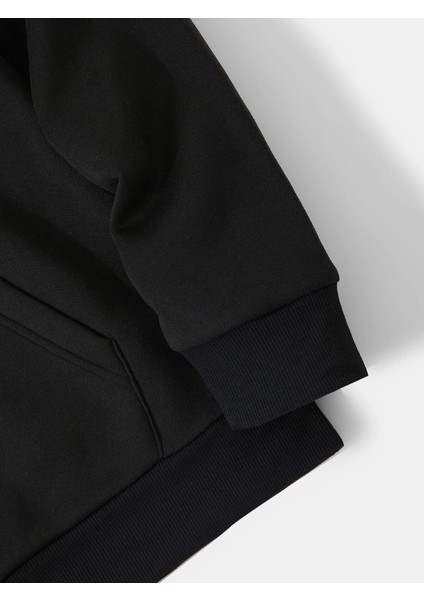 Butterfly Baskılı Kapüşonlu Içi Yumuşak Polarlı Oversize Sweatshirt - Siyah fırsatları