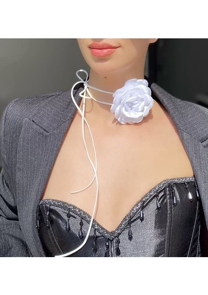 Beyaz Saten Gül Choker fiyatları