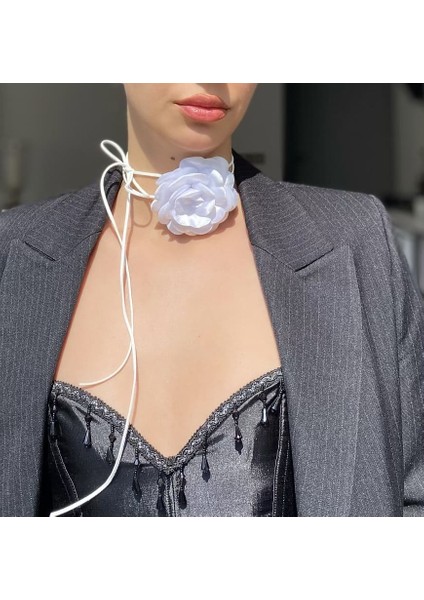 Beyaz Saten Gül Choker indirimleri