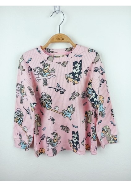 Nina Kid Bluey Fitilli Kız Pijama Takımı Pembe - 5-6