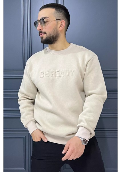 Kabartma Yazılı Bisiklet Yaka Erkek Sweatshirt fiyatları