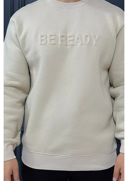 Kabartma Yazılı Bisiklet Yaka Erkek Sweatshirt modelleri