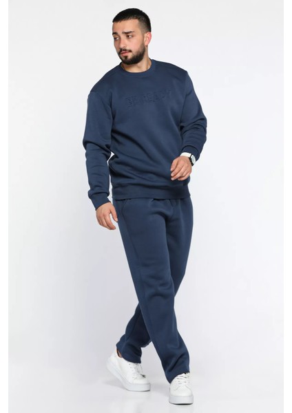 Kabartma Yazılı Şardonlu Erkek Sweat Pantolon İkili Takım fırsatları